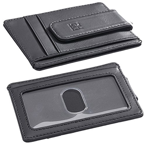 RFID Blocking Minimalist Wallet Genuine Leather Slim Front Pocket Wallets for Men & Women - Ultra Thin Credit Card Holder Sleeve with ID Window