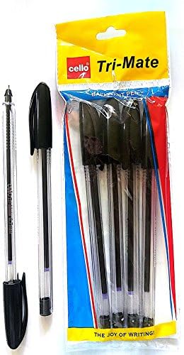 Indian Cello Ball Pen, Smooth ( 0.7mm) writing Pen-Tri Mate , Black Ink, Pack of 10