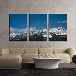 3 Piece Canvas Wall Art - Blue Sky Over Mountain Peak with Snow Covered - Modern Home Art Stretched and Framed Ready to Hang - 16"x24"x3 Panels