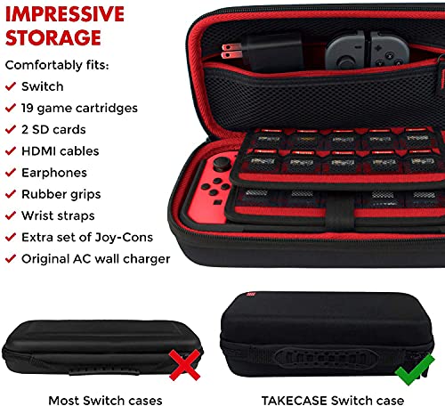 Takecase Carrying Case For Nintendo Switch And New Oled Protective Hard Case Includes Pouch That Fits Adapter Charger Accessories And 19 Games Storage Perfect For Travel Red Black Pricepulse Takecase Carrying Case For Nintendo Switch And New Oled Protective Hard Case Includes Pouch That Fits Adapter Charger Accessories And 19 Games Storage Perfect For Travel Red Black Pricepulse