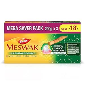 Dabur Meswak Complete Oral Care Toothpaste – 600g (200 gm*3) |Tooth Decay Prevention, Stain Removal, Cavity Protection…