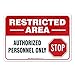 Restricted Area Authorized Personnel Only Stop Sign, (2 Pack) 10x7 Inches, 4 Mil Vinyl Decal Stickers Weather Resistant, Made in USA by Signs