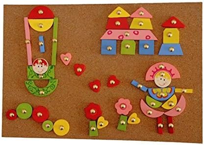 Woodyland 31 x 21 cm Didactic Toys Pink Tap a Shape Cork Board (229-Piece) by Woodyland