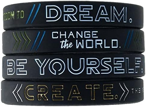 Inkstone - Dream, Change the World, Be Yourself, and Create - Set of 4 Inspirational Motivational Silicone Wristbands in Adult Unisex Size