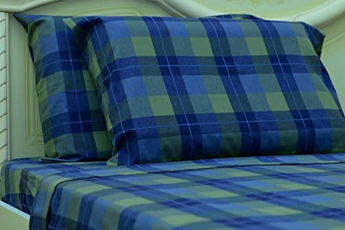 Goza Towels 4-Piece 100% Cotton Plaid Printed Heavyweight Flannel Bed Sheet Set, Deep Pocked Soft Brushed Luxury And Warm, Queen, Blue Plaid