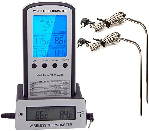 Digital Meat Thermometer - Cook Food Remotely - BONUS 2 Probes - 100 ft Range - Alarm Timer - For Smoker, BBQ Grill Or Oven