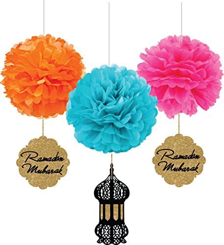 Ramadan Mubarak Lantern Pompom Set Font โ MultiColor- Party Home Masjid Mosque Office School Decorations