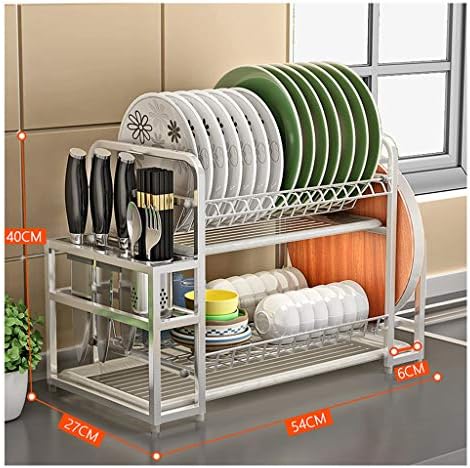 LANAA 304 Stainless Steel Kitchen Dish Rack with Cutting Board Holder and Tools Holder, Drain Rack Dishware Storage Stand, Rust Proof, with Drip Tray (Size : 54 * 27 * 40 cm)