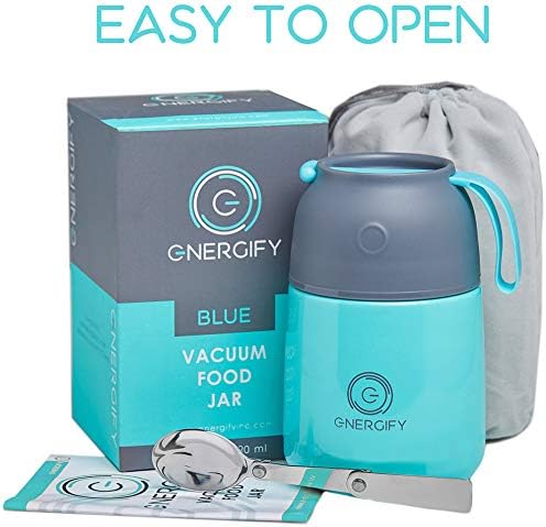 Energify Vacuum Insulated Food Jar - Stainless Steel Food Thermos, Soup Bowl, Lunch Container, Blue