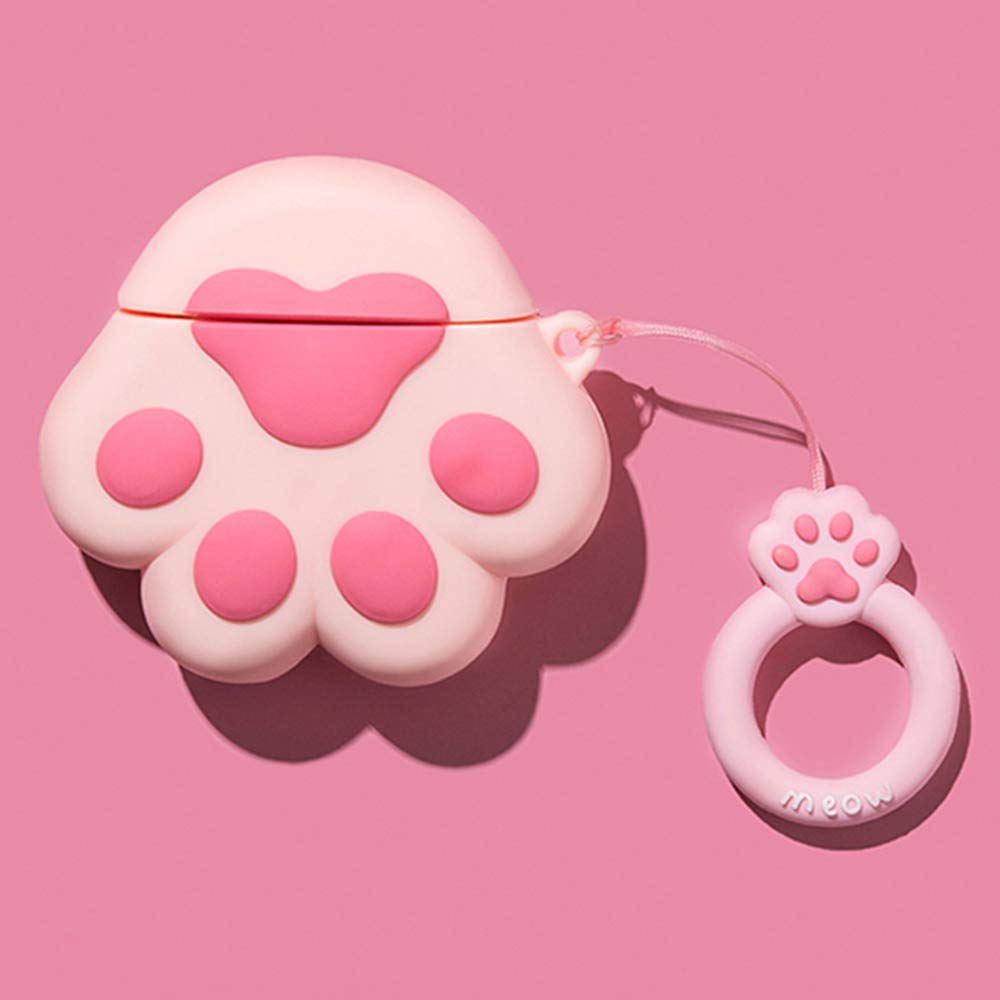 Compatible with Cat Paw AirPods Case 1/2, Kids Teens Girls Women Protective Silicone Skin for AirPod Case Cat Paw, Funny Kawaii Cute Fashion Cartoon 3D Cover for AirPods Claw with Ring (Pink)