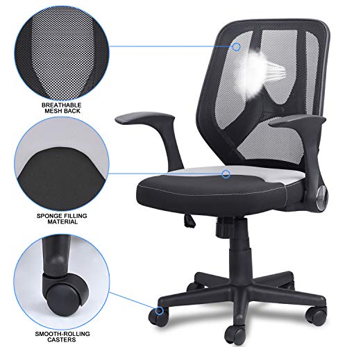 mysuntown Mid-Back Office Mesh Chair,Task Chair with Adjustable Height & Flip-Up Armrests, Executive Swivel Chair, Black