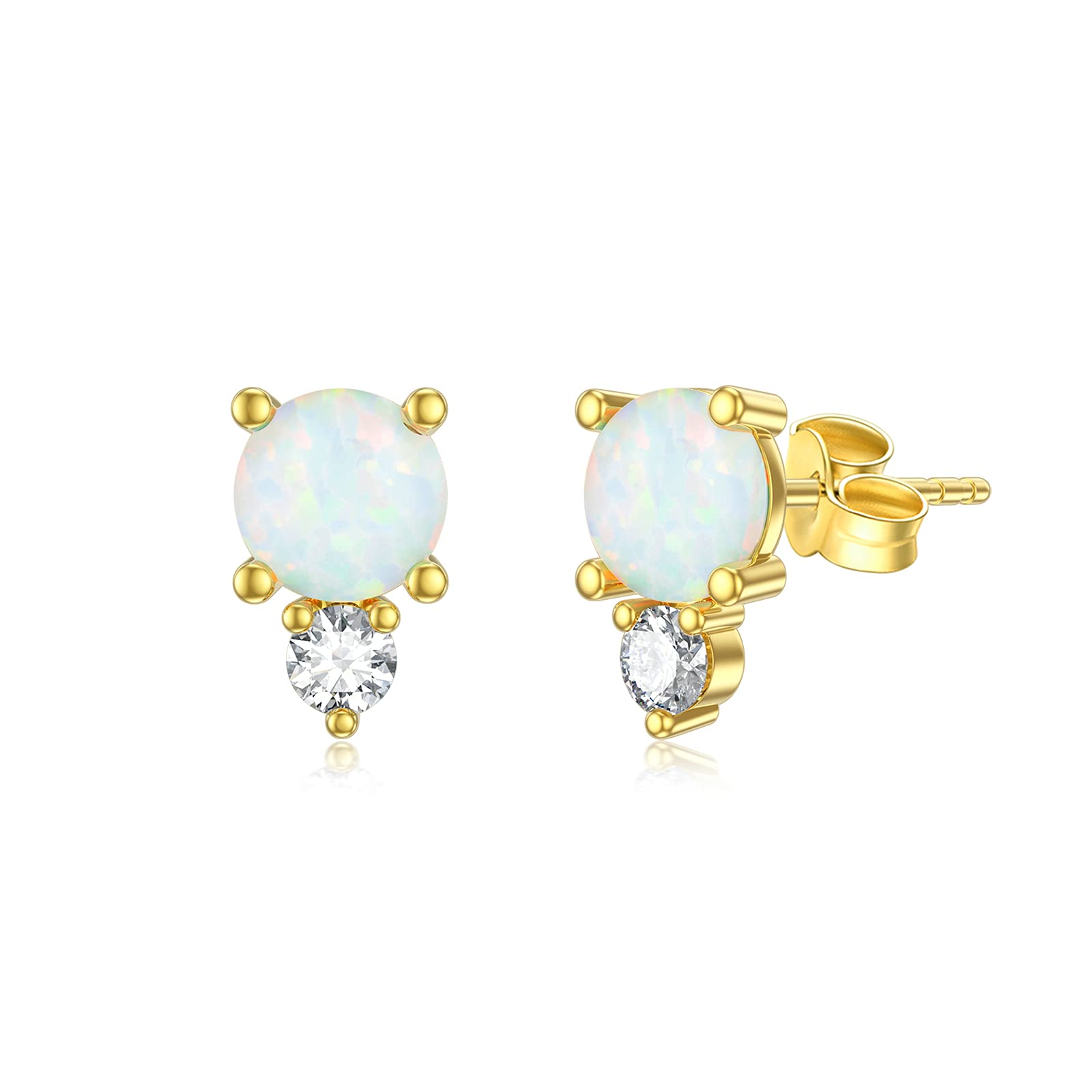 SISGEM 9 ct Gold Opal Stud Earrings, Solid Yellow Gold Tiny Moissanite Earrings with butterfly Earback, for Women Girls Ladies Mum Sisters