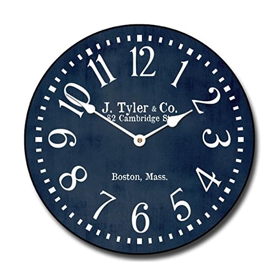 Navy Blue Large Wall Clock Ultra Quiet Quartz Mechanism Hand Made in USA Beautiful Crisp