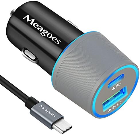 Meagoes Fast USB PD Car Charger, Built-in Power Delivery &amp; Quick Charge 3.0 Chips, with USB C to C Cord for Google Pixel 2/XL, Moto Z2/Play, Samsung Galaxy S9/S9+/S8/S8 Plus/Note 8, LG V30/G6 [Gray]