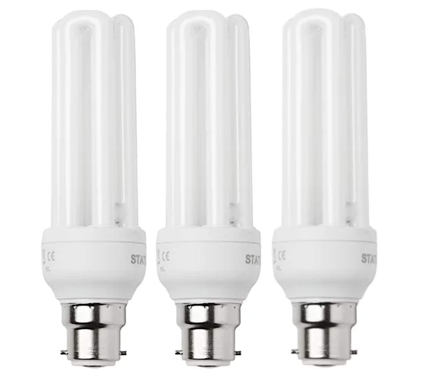 3 x 20W (=88W Replaces 100W) BC B22 CFL Energy Saving Light Bulb, Bayonet, 1200 Lumen, 10 Years, 2700K Warm White Compact Fluorescent Stick Lamp, Low Power