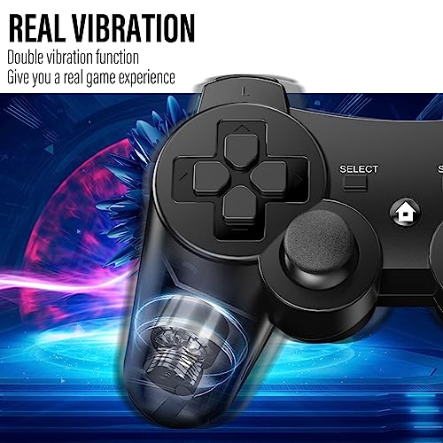 Diswoe PS3 Controller, 2 Pack Wireless Controller for PS3, Wireless Bluetooth Controller with Dual Vibration, Gyro Axis, Rechargeable PS3 Gamepad Joystick with 2 Charging Cables