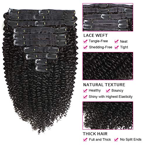 Jiarosi Kinky Curly Clip in Hair Extensions 14 inch 3C 4A Afro Curly Hair Clip ins,Thick 8A Brazilian Real Remy Human Hair Kinkys Curly Clip ins for Woman, Natural Black Color,10Pcs/Set,120 Gram(14)