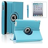AiSMei Case for iPad 4 (2012), iPad 3 (2012), iPad 2 (2011), Rotating Stand Case Cover for Apple iPad 2, iPad 3, iPad 4 [Bonus Film Stylus] Light Blue