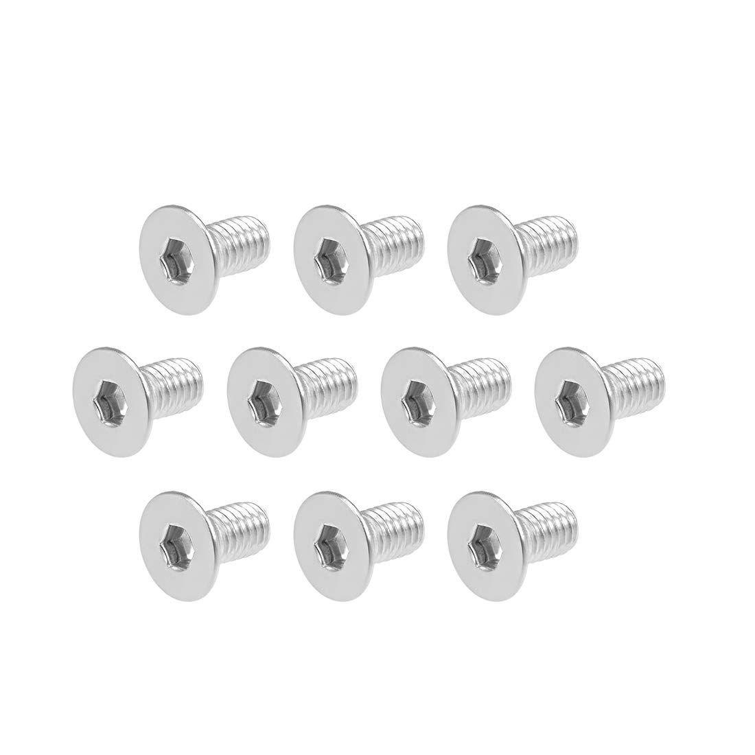 sourcing map M6x12mm Flat Head Machine Screws Inner Hex Screw 304 Stainless Steel Fasteners Bolts 10Pcs