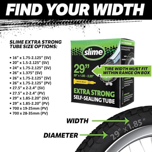 30059 Bike Inner Tube with Slime Puncture Sealant, Self Sealing, Prevent and Repair, Schrader Valve, 47/57 -559mm (26"x1.75-2.3")