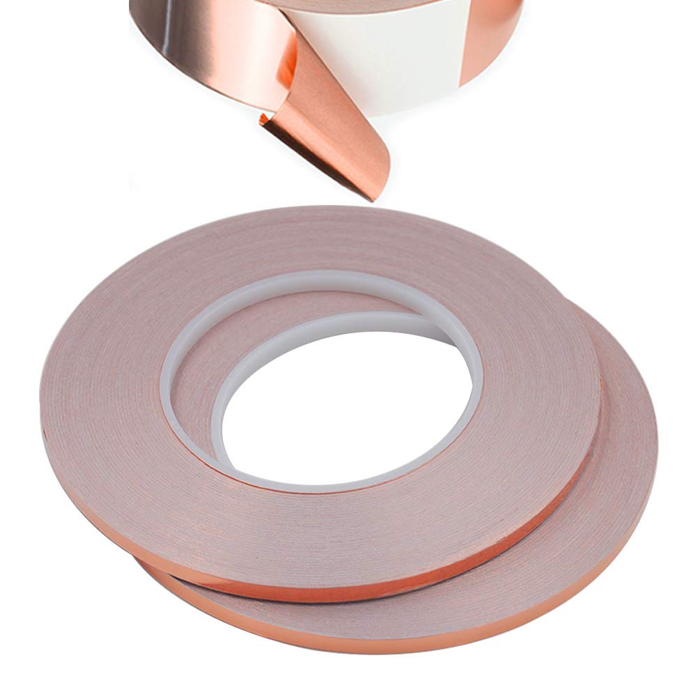 Senven Premium Superconducting Copper Foil Shielding Tape - Super Conductive - (50m / 19.7" x 5 mm) × 2 - EMI and RF Shielding, Paper Circuitry, Electrical Repair, Soldering, Craft - 2 Pack