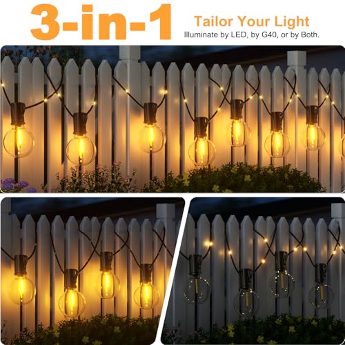 Outdoor Solar String Lights, 12M/39.4Ft Solar String Lights with 14+1 G40 Bulbs and 26 LED Beads, 19 Modes Waterproof IP44 Outdoor String Lights for Garden, Terrace, Wedding, Party