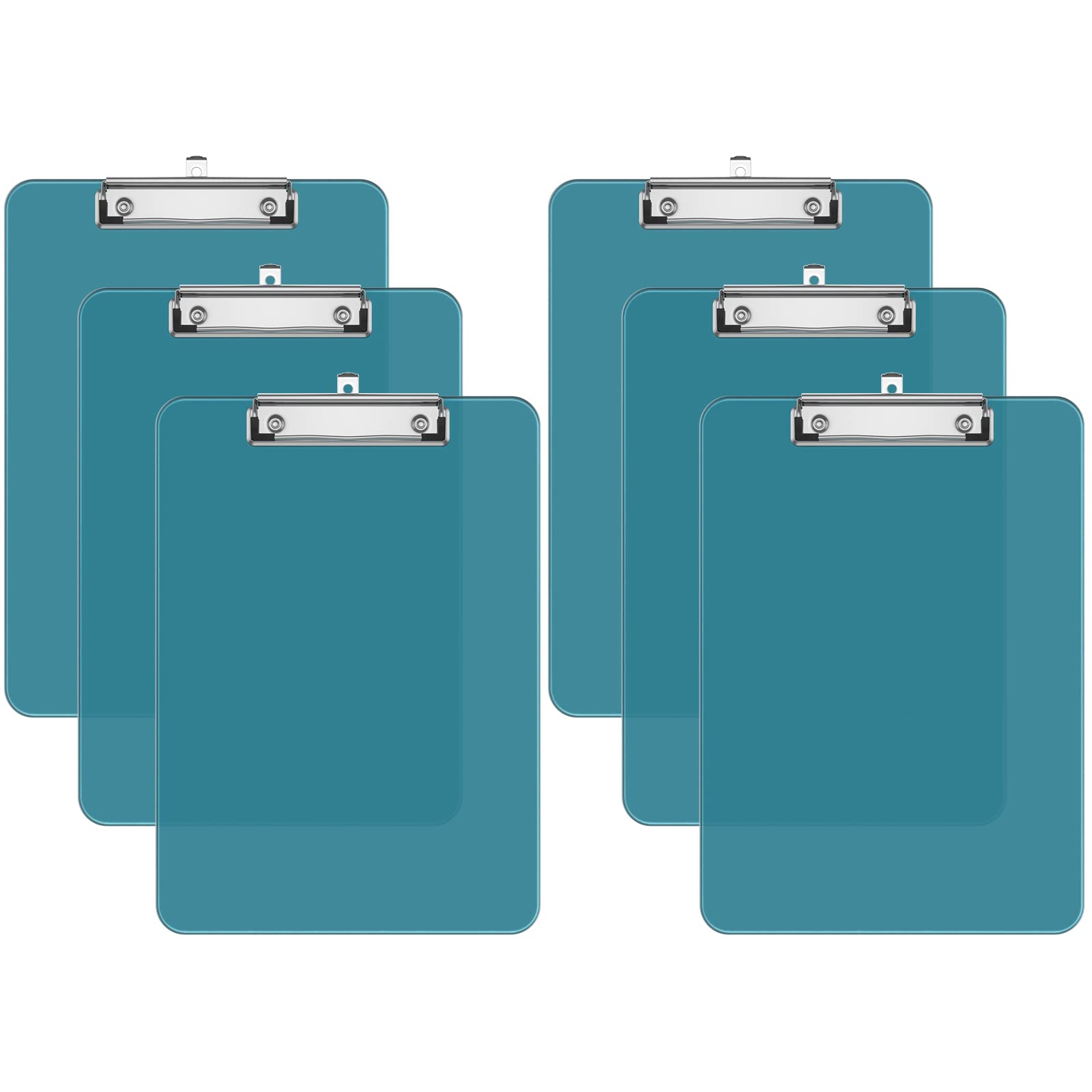 Hnogri Plastic Clipboard Set of 6, Teal Clip Board Standard A4 Letter Size for Classroom, Students, Office Supply, with Low Profile Clip, Size 12.5 x 9 in
