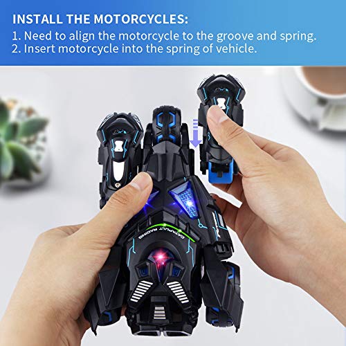 Baztoy Pull Back Vehicles 3 in 1 High Speed 1:32 Scale Racing Model Car Black Catapult Motorcycles Toys with Eject Button LED Light and Sound Gifts for Boys Girls Kids and Toddlers Indoor Outdoor - Thumbnail 4