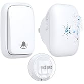 Cerhot US Plug Self Powered Wireless Doorbell No Battery 100M Distance 38 Songs Door bell Button Outdoor Doorbell Wireless Waterproof for Home School Office (US White 1V1 A)