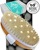Dry Brushing Body Brush Cellulite Massager - Exfoliating Bath & Spa Scrubber for Shower with Natural Boar Bristles - Scrub Away Dead Skin and Toxins
