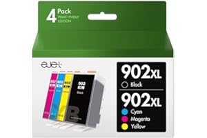 ejet Compatible 902XL Ink Cartridges Combo Pack Replacement for HP Ink 902XL Ink Cartridges for HP Printers OfficeJet Pro 6978 6958 6962 OfficeJet 6954 6950 6951 (4 Pack: Black, Cyan, Magenta, Yellow)