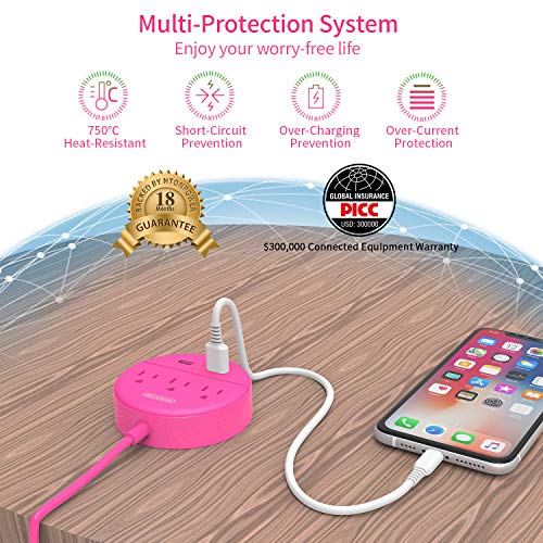 image for Power Strip with USB - NTONPOWER Travel Power Strip Flat Plug, 10ft Ex