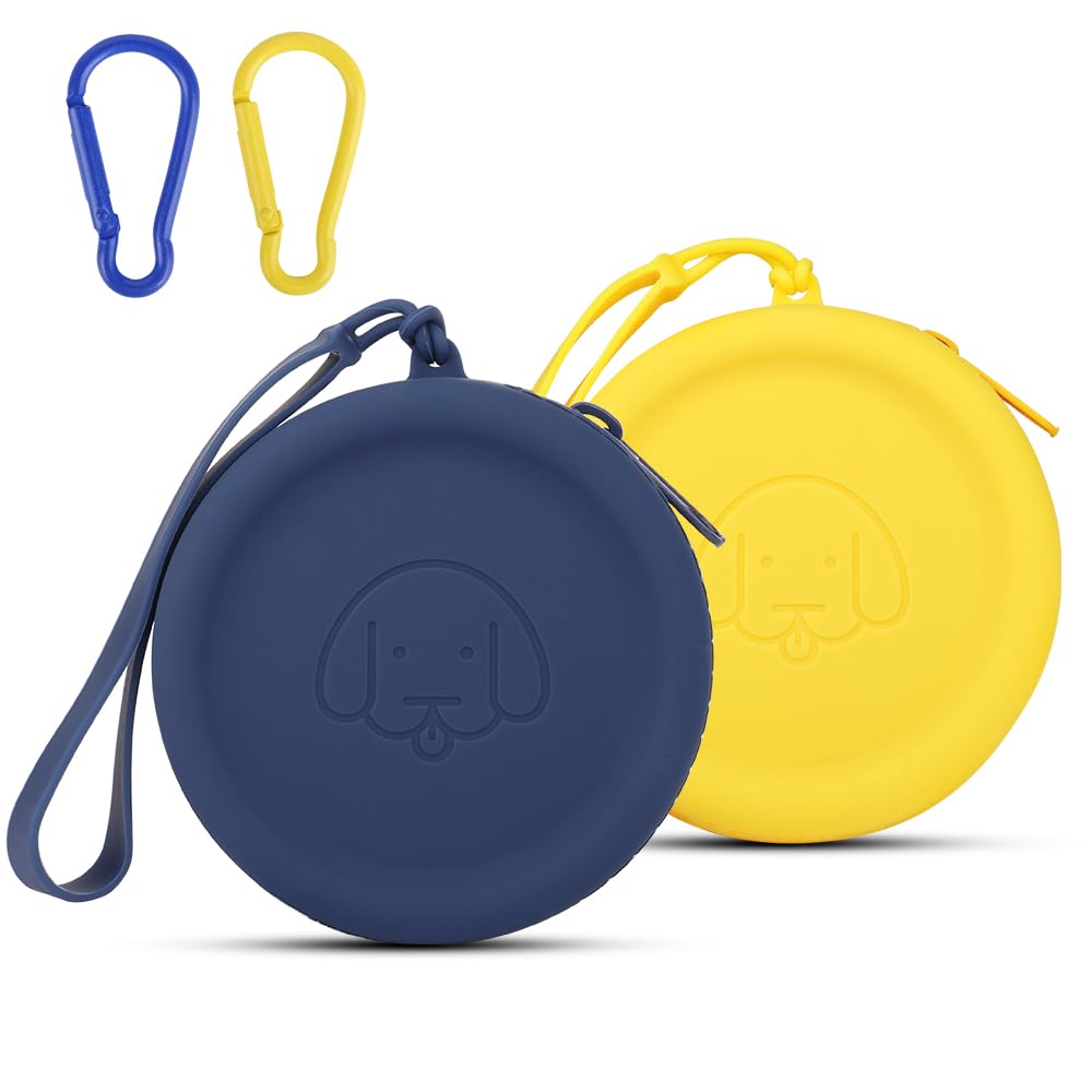 WALLFID Silicone Dog Treat Pouch, Small, 2-Pack - Pet Walking Bag, Easy to Clean, Odorless, Zipper Design, Moisture-proof, Portable, Travel & Training Bag (Yellow & Blue) — image 1