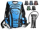 Live Infinitely Hydration Backpack with 2.0L TPU Leak Proof Water Bladder- 600D Polyester -Adjustable Padded Shoulder, Chest & Waist Straps- Silicon Bite Tip & Shut Off Valve- (Blue Center)