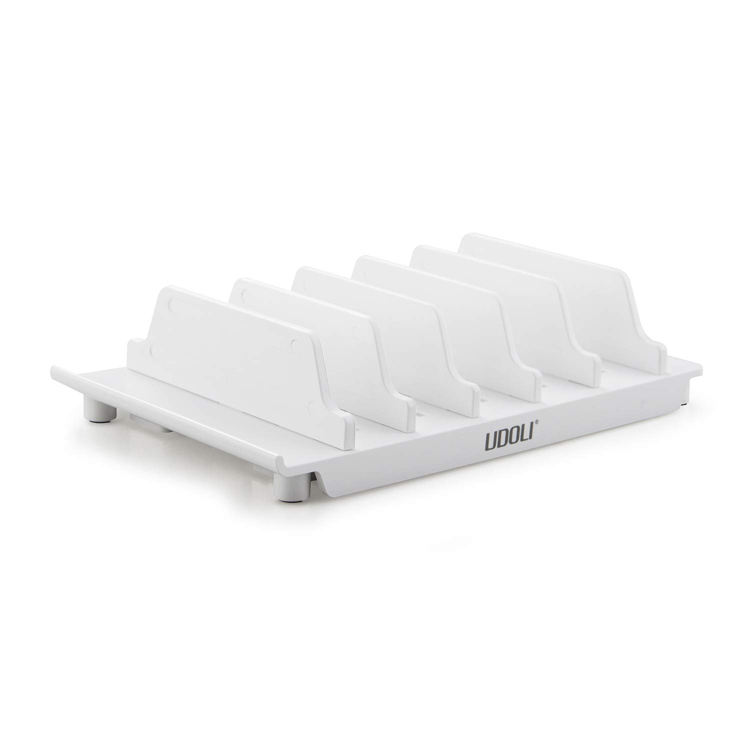 UDOLI Adjustable Universal Cell Phone Dock Stand Holder, Tablet Organizer Multi Device Desktop Stand for iPhone Samsung Galaxy Google Nexus Kindle - No Charging Port (White)