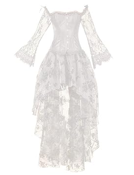 EZSTAX Vintage Kleid Korsage Retro Damen Kleider Kostüm Gothic Verkleidung für Cosplay Halloween Party Karneval ,Weiß,M
