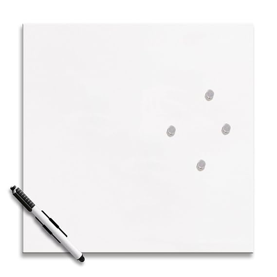 Eurographics Memo Board MB-WHITE3030 Magnet- und Schreibtafel aus Glas in weiß (inklusiv Stift + Magnete) White, 30x30cm