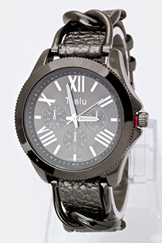 Trendy Fashion Jewelry Chained Band Roman Number Dials Chrono Watch By Fashion Destination | (Pewter/Gunmetal)