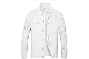 LZLER Jean Jacket Men Slim Fit Ripped Classic Vintage Distressed Destroyed Trucker Denim Jackets with Hole