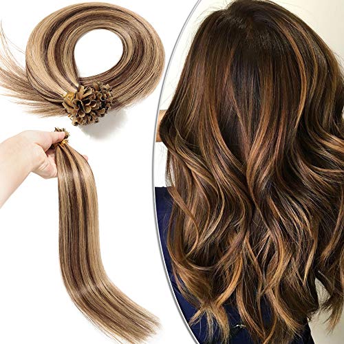 Extension Capelli Veri Cheratina 100 Ciocche Meches 50cm 427 Marrone Cioccolatobiondo Scuro 100 Remy Human Hair Pre Bonded U Tip Nail Hair