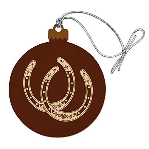 Horseshoe Lucky Double Cowboy Brown Wood Christmas Tree Holiday Ornament