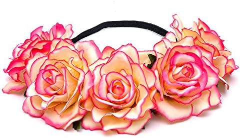 dolly2u Rose Flower Princess Headband Wedding Prom Beach Floral Garland Hairband#Pink