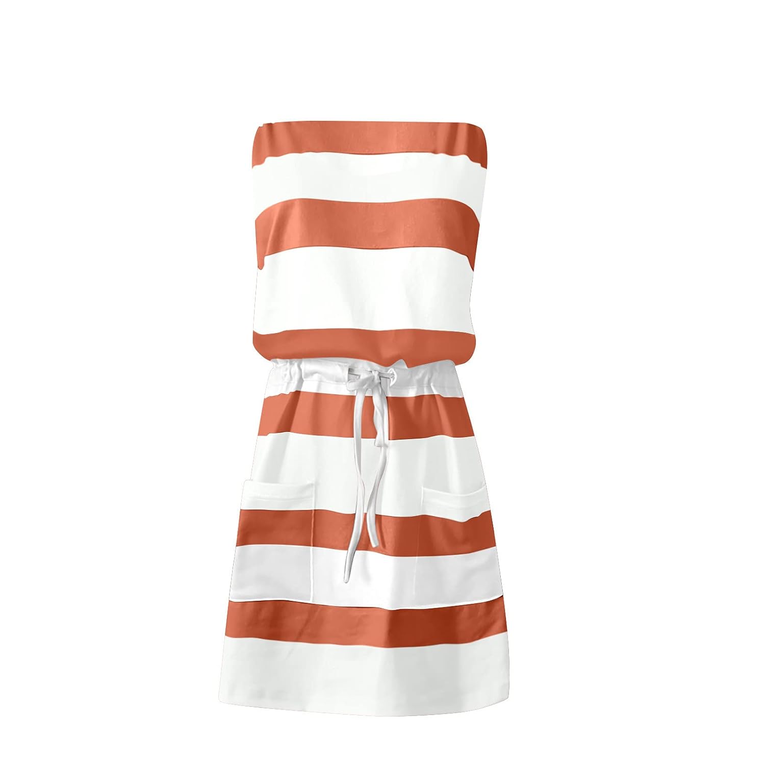 Women Shirt Dresses For Summer Casual Strapless Bandage Stripe Printing Loose Tube Top Dress Beach Mini Dress: Beauty