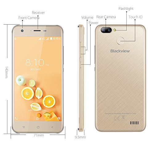 Móviles Libres, Blackview A7 Pro - Dual Cámara Móvil - 4G 5.0 pulgadas Android 7.0 Smartphone libre con 2GB + 16GB - Quad Core - Huellas Dactilares - oro