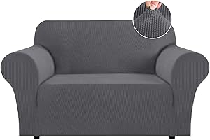 Flamingo P High Stretch Sofa Slipcover Non Slip Loveseat Covers for 2 Cushion Couch Washable Pet Furniture Protector Covers with Elastic Bottom, Thick Jacquard Fabric (Medium, Charcoal Gray)