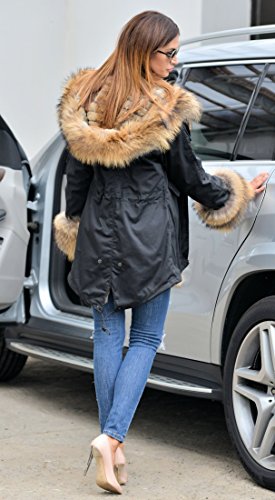 Roiii Women Casual Winter Warm Thicken Down Faux Fur Coat Outdoor Hood Parka Long Jacket Plus Size S- 3XL (Small, Black)