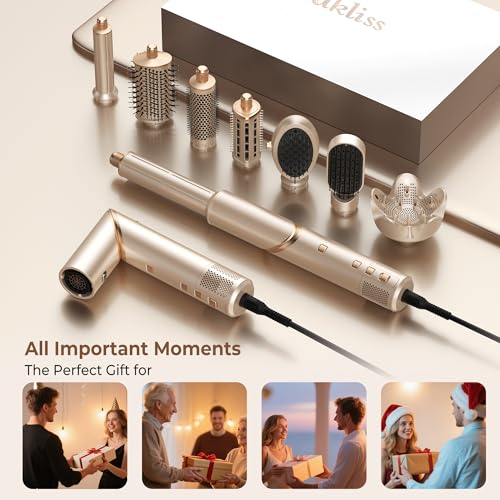 UKLISS Pro Airstyler Hairstyler Set 8 in 1 High Speed Ion Hair Dryer Brush with Automatic Airflow Curling Iron Straightener Volume Brush Anti-Frizz Drying