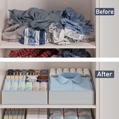 DIMJ 12 Pack Drawer Organisers Foldable Storage Box Fabric Drawer Dividers Wardrobe Storage Organiser Storage Cubes for Bras, Socks, Underwear, Ties, Scarves, Cosmetics