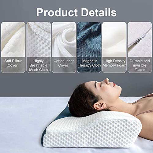 Contour Memory Foam Pillow for Neck Pain, Ergonomic Orthopedic Cervical Pillows for Sleeping with Magnetic Therapy Cloth(Queen)