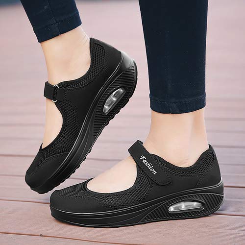 aeepd Women Nurse Shoes Walking Slip On Sneakers Mary Jane Velcro Breathable Mesh Platform Rocker Bottom Black